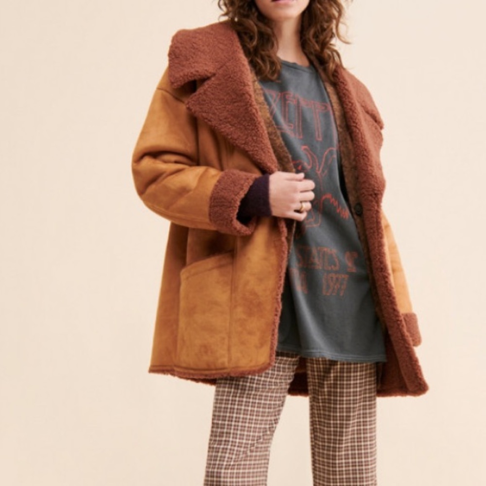 Free People Diogo Sherpa Jacket.  NWT.  Size M.  Toasted Almond.